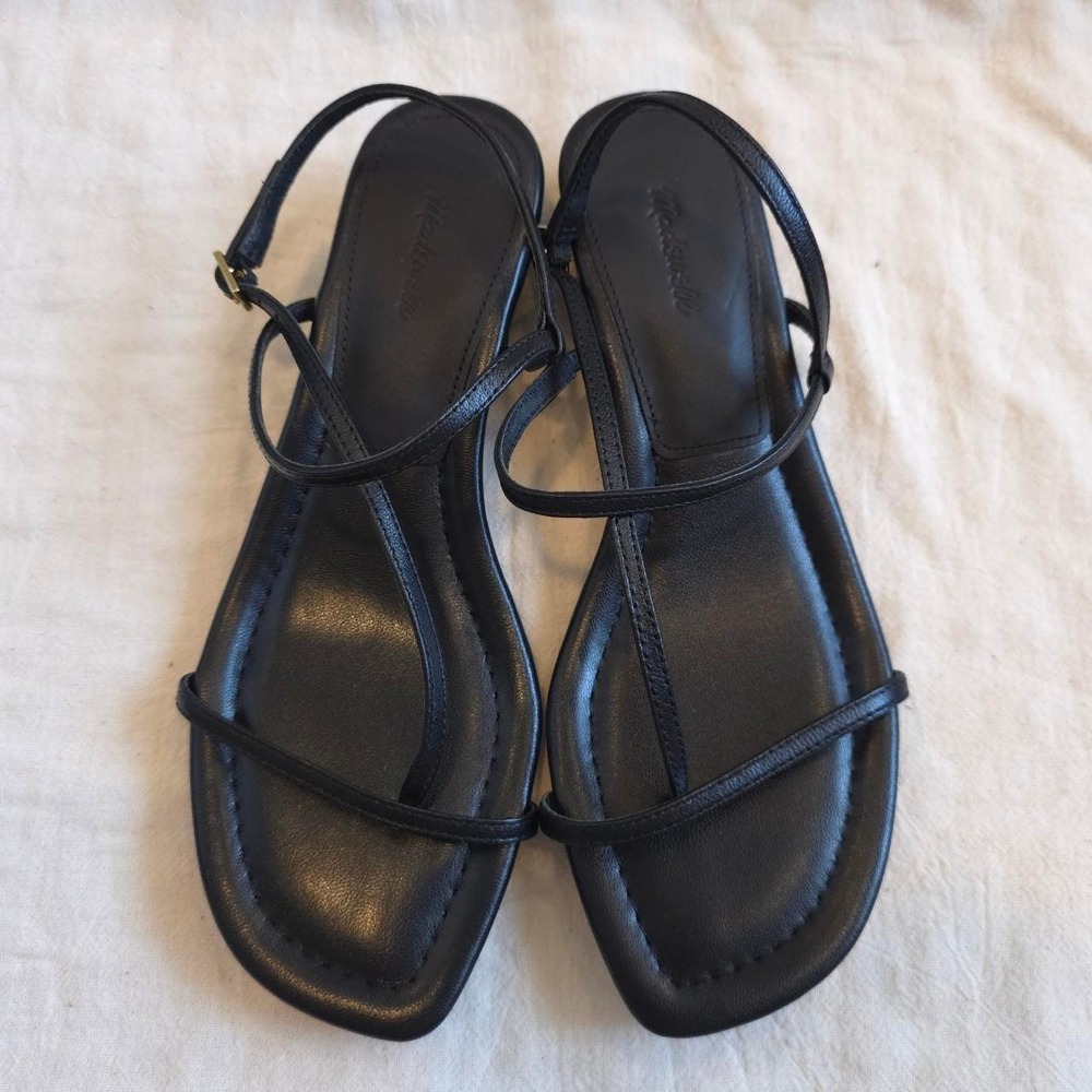Madewell The Maycie Asymmetric T-Strap Sandal Black leather Size 7